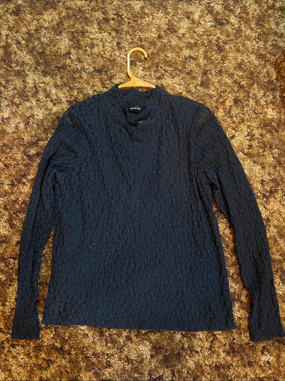 Lacey Textured Long-Sleeve Shirt - Black